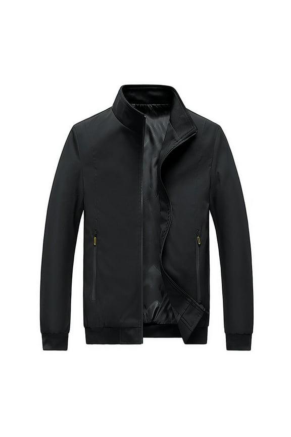 Men's Long Sleeve Blouson Jacket Mid-Length Jacket Solid Color Casual Coat Pocket Stand Collar Jacket