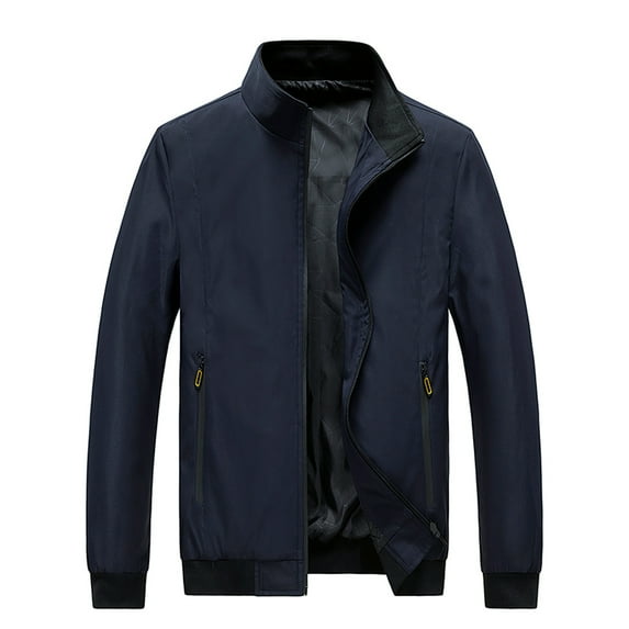 IROINNID Men's Long Sleeve Blouson Jacket Mid-Length Jacket Solid Color Casual Coat Pocket Stand Collar Jacket