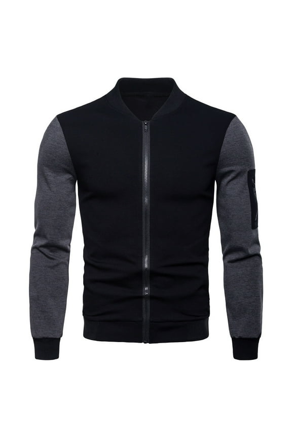 Men's Long Sleeve Blouson Jacket Short Jacket Solid Color Comfy Color Block Stand Collar Jacket Short Cardigan Pocket Coat