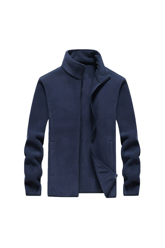 Men's Long Sleeve Blouson Jacket Stand Collar Mid-Length Jacket Solid Color Loose wear Jacket Fleece Pocket Stand Collar Tops Thermal Sweater Jacket