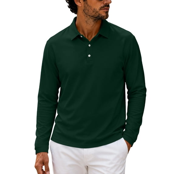 IROINNID Men's Long Sleeve Collared Golf Shirt Lightweight Breathable Quick Dry Performance Sports Top Solid Color Casual Daily Wear Fall Winter Activewear