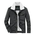 thumbnail image 1 of IROINNID Men's Long Sleeve Corduroy Turndown Lapel Mid-Length Jacket Solid Color Comfy Thickened Lamb Coat Corduroy Coat Stand Collar Pocket Leather Coat Windproof Warm Coat, 1 of 5