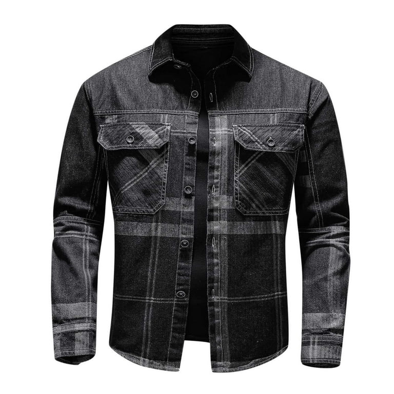 IROINNID Men s Long Sleeve Denim Jacket Turndown Lapel Short