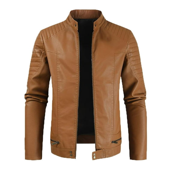 IROINNID Men's Long Sleeve Faux Leather Short Jacket Solid Color Casual Work Clothes Leather Coat Pocket Fitted Jacket Suit Coat