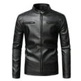 thumbnail image 1 of IROINNID Men's Long Sleeve Faux Leather Stand Collar Short Jacket Solid Color Loose Warm Thickened Leather Long Jacket Pocket Slim Top Coat, 1 of 6