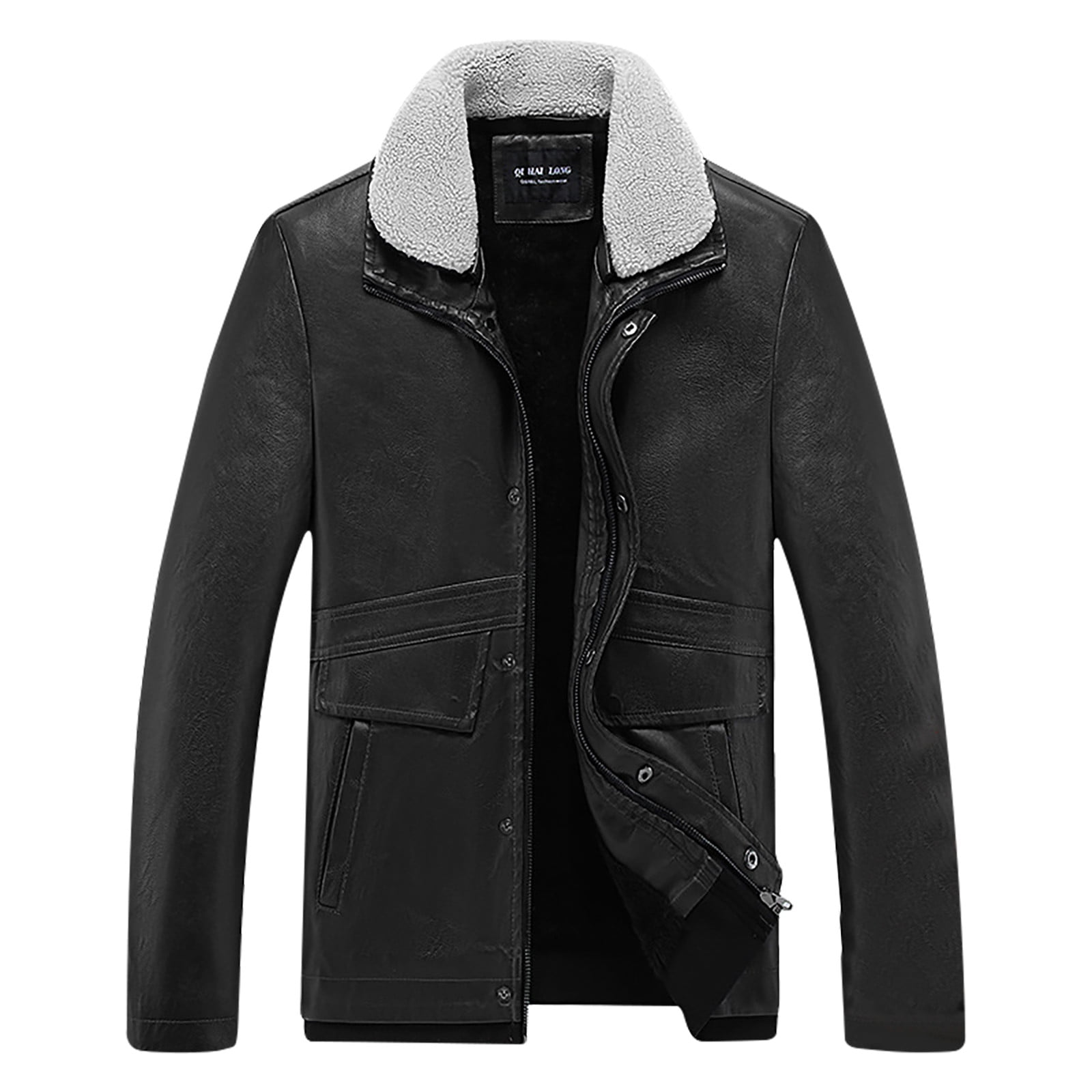 IROINNID Men s Long Sleeve Faux Leather Turndown Lapel Mid Length jason