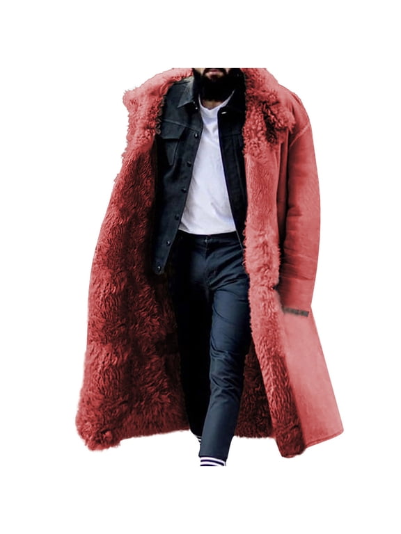 Men's Long Sleeve Faux-fur Long Coat Solid Color Leisure Winter Turndown Keep Warm Single-breasted Windbreaker Thicken Over The Knee Overcoat