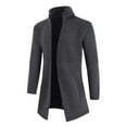thumbnail image 1 of IROINNID Men's Long Sleeve Fleece Stand Collar Mid-Length Coat Solid Color Comfy Cardigan Stand-up Collar Pocket Sweater Coat, 1 of 4