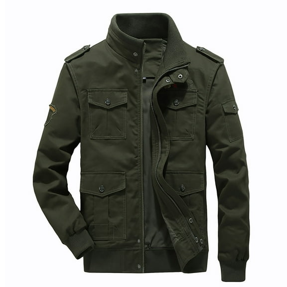 IROINNID Men's Long Sleeve Jacket Mid-Length Jacket Solid Color Comfy Autumn And Winter Tooling Wind Jacket Coat