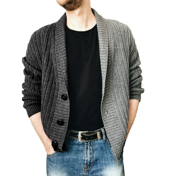 IROINNID Men's Long Sleeve Mid-Length Cardigan Jacket Contrast Color Casual Color Block Knitted Jacket Single Breasted Sweater