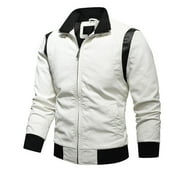 IROINNID Men's Long Sleeve Motorcycle Short Jacket Solid Color Casual Motorcycle Leather Winter Stand-up Collar Jacket Coats