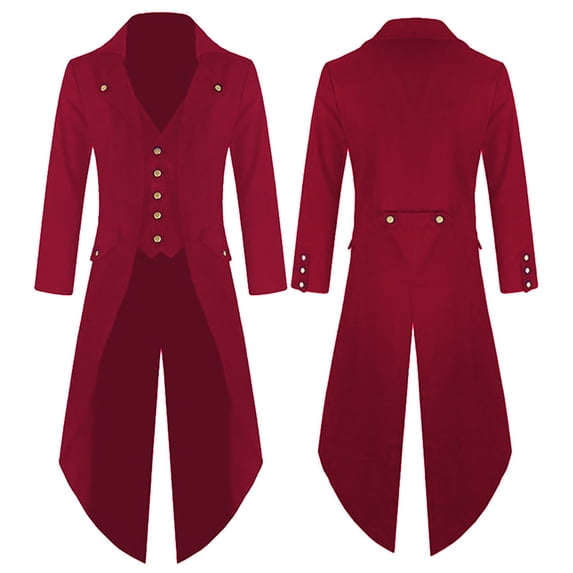 IROINNID Men's Long Sleeve Notch Lapel Long Coat Solid Color Loose Coat Windbreaker Gothic Style Jacket Retro Coat