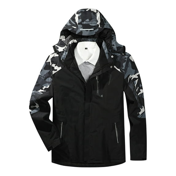 IROINNID Men's Long Sleeve Parka Mid-Length Hooded Jacket Graphic Prints Casual Unisex Three-zone Charging Heating Camouflage Ski Heating Jacket