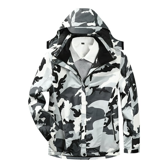IROINNID Men's Long Sleeve Parka Mid-Length Hooded Jacket Graphic Prints Casual Unisex Three-zone Charging Heating Camouflage Ski Heating Jacket