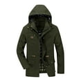 thumbnail image 1 of IROINNID Men's Long Sleeve Parka Mid-Length Hooded Jacket Solid Color Loose Tooling Warm Thick Closure Button Coat, 1 of 5
