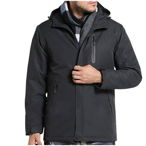 IROINNID Men's Long Sleeve Parka Mid-Length Jacket Solid Color Comfy Three Charging Intelligent Heating Cotton Padded Jacket Pocket Travel Heating Charge Jacket