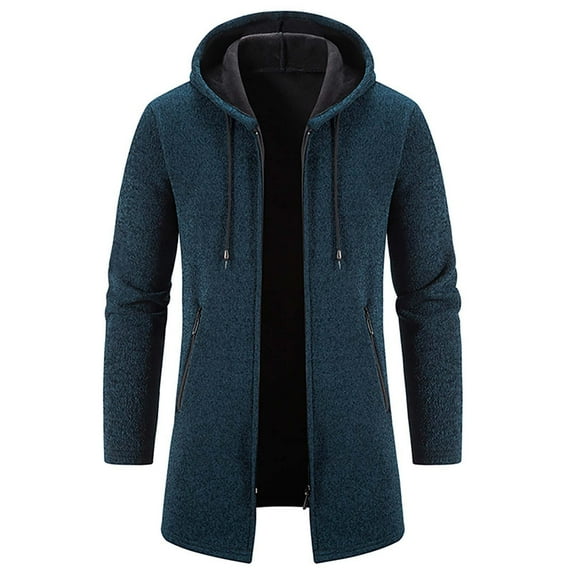IROINNID Men's Long Sleeve Plush Hip-Length Hoodie Jacket Solid Color Casual Autumn And Winter Fleece Knitted Sweater Sweater Jacket