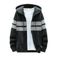 thumbnail image 1 of IROINNID Men's Long Sleeve Plush Mid-Length Hooded Jacket Stripes Loose Patchwork Knitting Cardigan Sweater Coats, 1 of 3