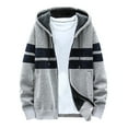 thumbnail image 1 of IROINNID Men's Long Sleeve Plush Mid-Length Hooded Jacket Stripes Loose Patchwork Knitting Cardigan Sweater Coats, 1 of 7
