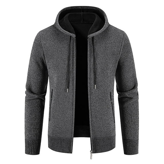 IROINNID Men's Long Sleeve Plush Mid-Length Jacket Solid Color Casual Autumn And Winter Stand Collar Sweater
