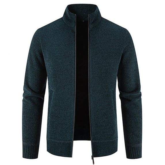 IROINNID Men's Long Sleeve Plush Short Jacket Solid Color Leisure Autumn And Winter Stand Collar Sweater Fleece Jacket