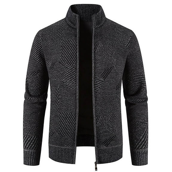 IROINNID Men's Long Sleeve Plush Short Jacket Solid Color Loose Autumn And Winter Stand Collar Sweater Fleece Jacket