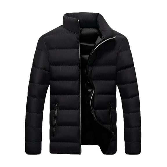 IROINNID Men's Long Sleeve Puffer Mid-Length Coat Solid Color Comfy Stand Up Collar Down Cardigan Warm Cotton Jacket Coats
