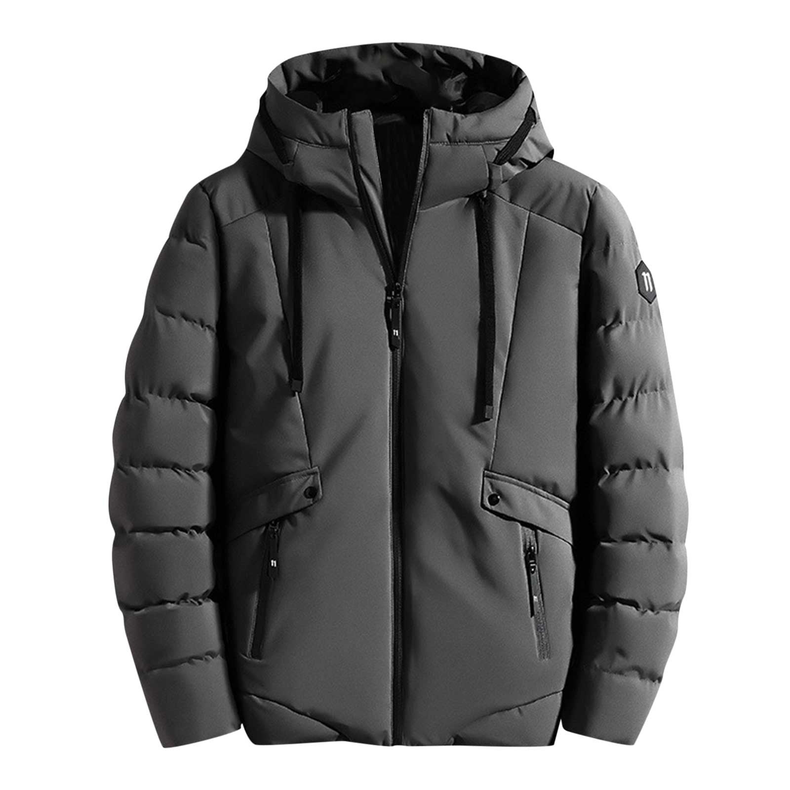 IROINNID Men's Long Sleeve Puffer MidLength Hooded Jacket Solid Color Leisure Short Work