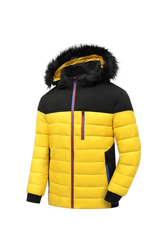 Men's Long Sleeve Puffer Mid-Length Hoodie Jacket Contrast Color Leisure Winter Fashion Thick Fit Side Seam Pockets Warm Cotton Jacket