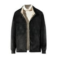thumbnail image 1 of IROINNID Men's Long Sleeve Shearling Mid-Length Jacket Solid Color Loose Lamb Fleece Jacket Stand Collar Pocket Tops Plus Fleece Cloth, 1 of 8