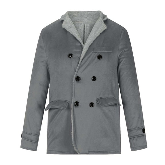 IROINNID Men's Long Sleeve Shearling Notch Lapel Mid-Length Jacket Solid Color Comfy Keep Warm Thicken Turndown Button Jacket Patchwork Coats