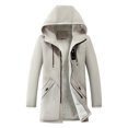 thumbnail image 1 of IROINNID Men's Long Sleeve Shearling Thigh-Length Hooded Coat Solid Color Casual Mid Length Jacket Coats, 1 of 2