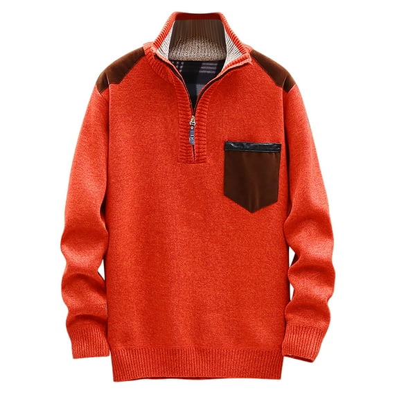 IROINNID Men's Long Sleeve Solid Color Leisure Long Gradient Color Block Plus Fleece Sweater Coat