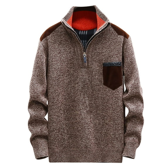 IROINNID Men's Long Sleeve Solid Color Leisure Long Gradient Color Block Plus Fleece Sweater Coat