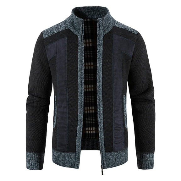 IROINNID Men's Long Sleeve Stand Collar Mid-Length Cardigan Jacket Solid Color Comfy Patchwork Knitting Cardigan Sweater Coats