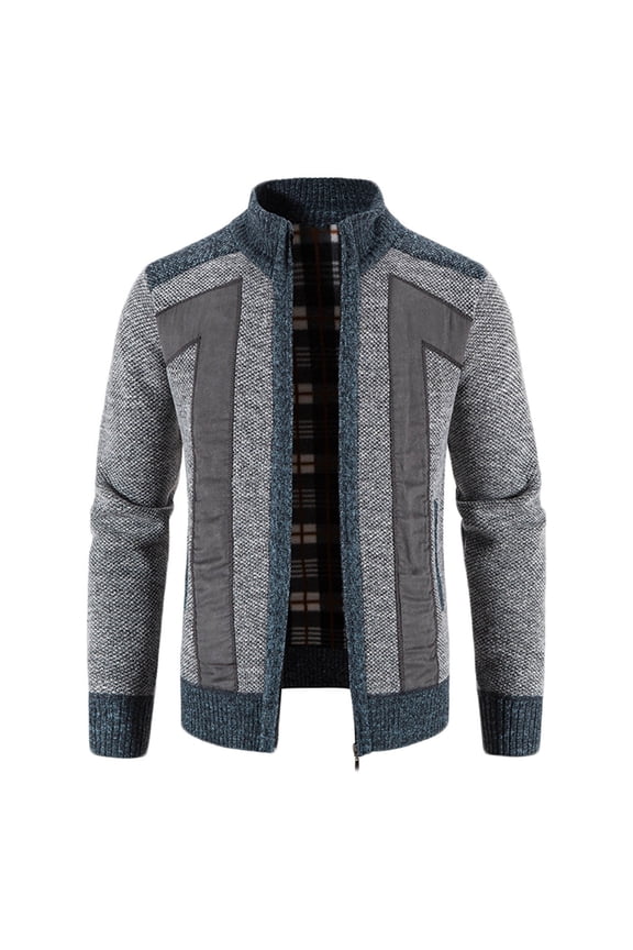 Men's Long Sleeve Stand Collar Mid-Length Cardigan Jacket Solid Color Comfy Patchwork Knitting Cardigan Sweater Coats