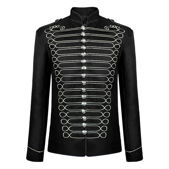 IROINNID Men's Long Sleeve Stand Collar Short Jacket Solid Color Loose Halloween Retro Short Gold Embroidered Court Tuxedo Costume Jacket