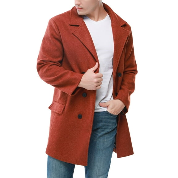 IROINNID Men's Long Sleeve Trench coat Notch Lapel Thigh-Length Coat Solid Color Leisure Winter Turndown Keep Warm Double Breasted Windbreaker Coat