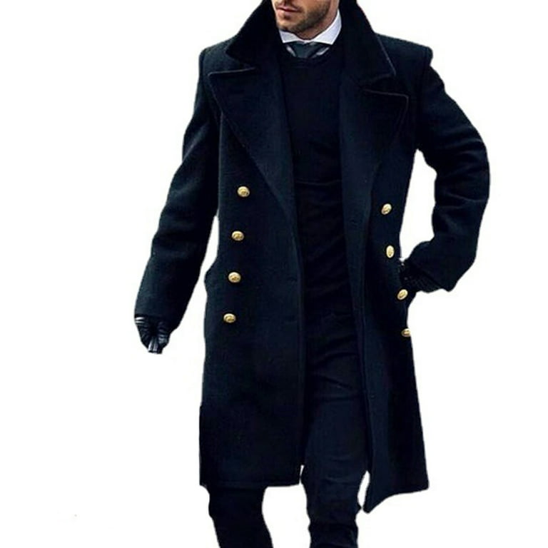 IROINNID Men's Long Sleeve Trench coat Peak Lapel Thigh-Length