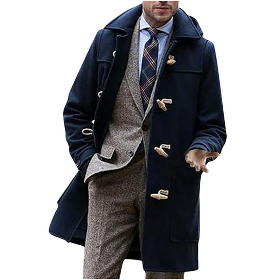 IROINNID Men's Long Sleeve Trench coat Turndown Lapel Thigh-Length Coat Solid Color Comfy Patchwork Knitting Cardigan Coats