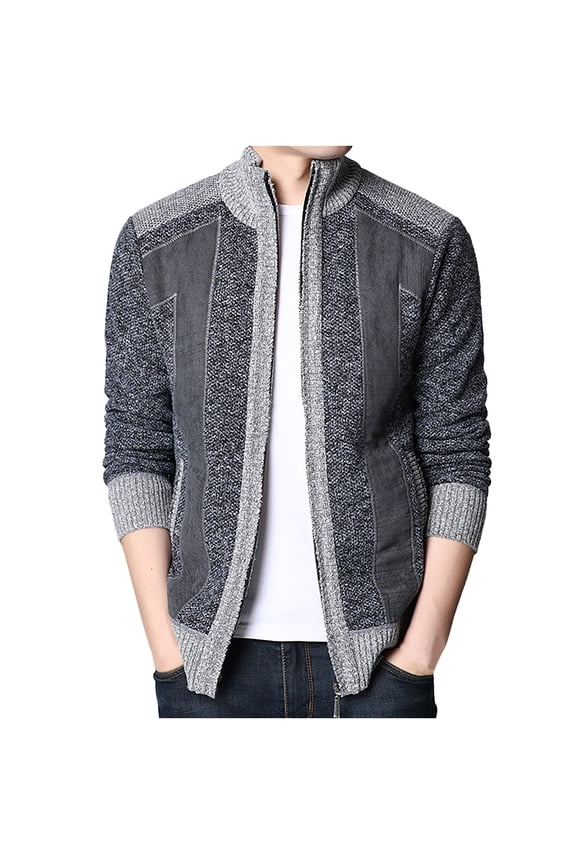Men's Long Sleeve Turtleneck Zip Up Mid-Length Jacket Solid Color Leisure Winter Turtleneck Knitting Cardigan Sweater Coats