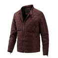 thumbnail image 1 of IROINNID Men's Long Sleeve V-Neck Anorak Jacket Short Jacket Solid Color Loose Autumn And Winter Plus Velvet Stand Collar Diamond Cotton Jacket Tooling Coat Cotton Jacket, 1 of 2