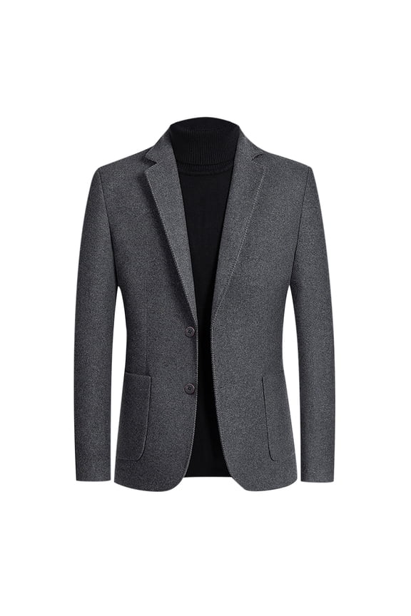 Men's Long Sleeve V-Neck Blazer Notch Lapel Mid-Length Jacket Solid Color Comfy Single-breasted Suit Business Suit Wool Coat