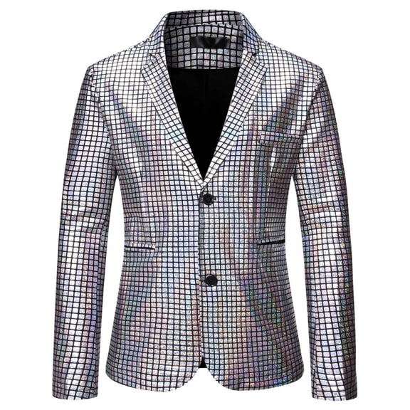 IROINNID Men's Long Sleeve V-Neck Blazer Notch Lapel Mid-Length Jacket Tie Dye Loose Slim Fit Two Button Suit Contrast Blazer