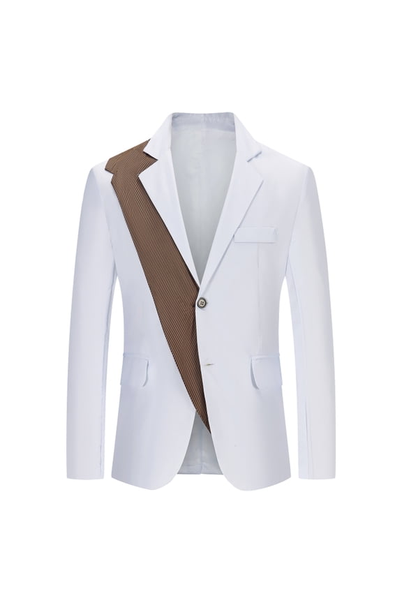 Men's Long Sleeve V-Neck Blazer Notch Lapel Short Jacket Color Block Casual England High Quality Single Breasted Suit