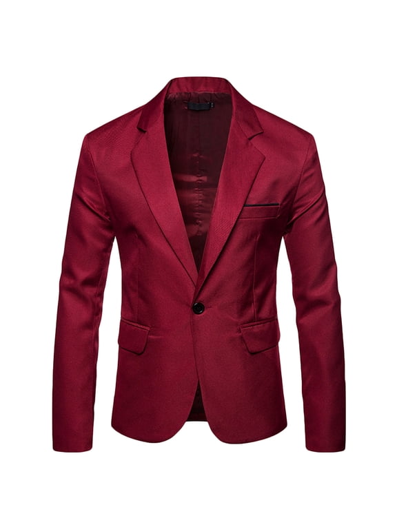 Men's Long Sleeve V-Neck Blazer Notch Lapel Short Jacket Solid Color Comfy Slim Fit One Button Blazer Suit Back Jacket