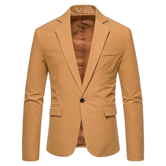 IROINNID Men's Long Sleeve V-Neck Blazer Notch Lapel Short Jacket Solid Color Leisure Slim Fit One Button Blazer Turn-down Collar Suit Jacket