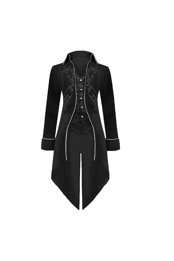 Men's Long Sleeve V-Neck Overcoat Mid-Length Coat Solid Color Comfy Halloween Turndown Suede Tuxedo Stage Costume Jacket Coat