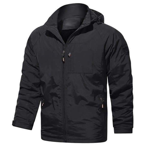 IROINNID Men's Long Sleeve V-Neck Parka Mid-Length Hoodie Jacket Solid Color Comfy Autumn And Winter Plus Velvet Pocket Warm Jackets