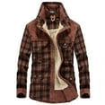thumbnail image 1 of IROINNID Men's Long Sleeve V-Neck Plush Mid-Length Jacket Plaid Leisure Autumn And Winter Plus Velvet Shirt, 1 of 6